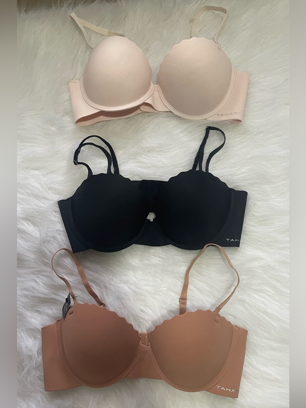 Tahari 3-Pack Seamless T-Shirt Bras in Black, Blush & Nude